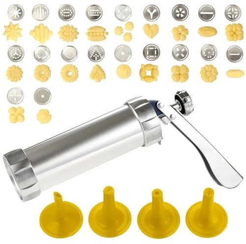 Stainless Steel Pastry Syringe Cookie Press Stainless Steel Biscuit Maker Machine Mold Cream Cake Flower Decorative Kitchen Pastry Syringe Baking Tools Cake Syringe Set