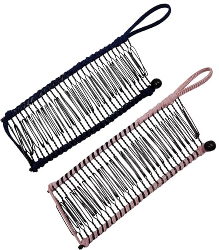 RDNKVB accessoire de cheveux 2 pièces vintage banane pince à peigne extensible 30 dents pour cheveux épais ondulés crépus naturellement bouclés(noir,rose)