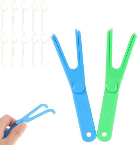 Zahnseidehalter, 2 Zahnseidenhalter, 10 Zahnseidenstäbchen, langer Zahnseidenhalter, Zahnseide-Reinigung, für Zuhause, Hotel und Reisen