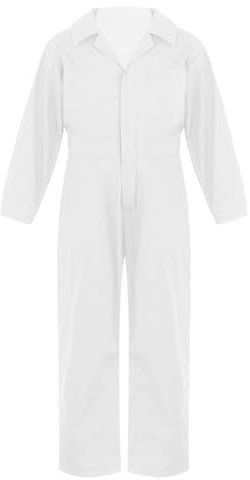 Miaeowve Kinder Arbeitsoverall Jungen Mädchen Langarm Jumpsuit Reverskragen Schutzanzug Lang Arbeitshose Latzhose Kesselanzug Für 5-16 Jahre Elfenbein 122-128