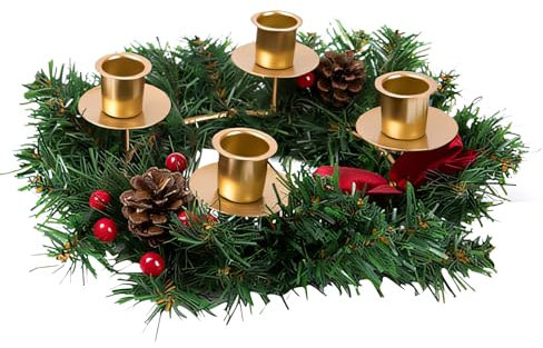 Corona de Adviento Portavelas, corona de Adviento de metal, corona de Adviento moderna para velas de pilar, corona de Adviento redonda con portavelas para decoración navideña de Adviento (A dorado)