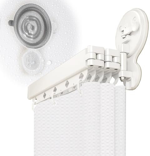Faltbarer Duschvorhangstange mit Saugnapf, Ohne Bohren L/U Form Eckvorhangstangen Zur, Wasserdicht Schimmelresistent Duschvorhang für Badewanne(172+25cm)
