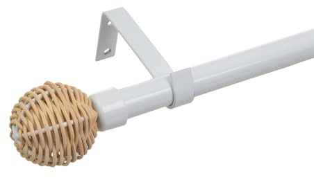 LOLAhome Pack de Barra de Cortina Extensible con escuadras y terminales Blanco de Metal de 122 a 211 cm