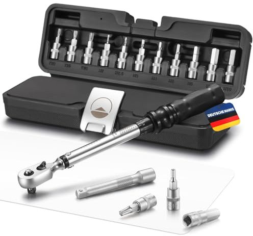 FLEXBERG Torque Wrench Bicycle Set 2-20 Nm, Torque Wrench 1/4, Precise Torque Wrench Set for Bike and Motorcycle, Bicycle Tool Set, Includes 11 Bits & Extension