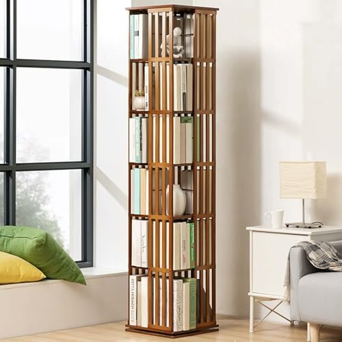 Libreria Girevole a 6 Livelli, Scaffali per Libri con Reggilibri Staccabili, Mobile di Stoccaggio Angolare Scaffale da Espositore per Casa Ufficio