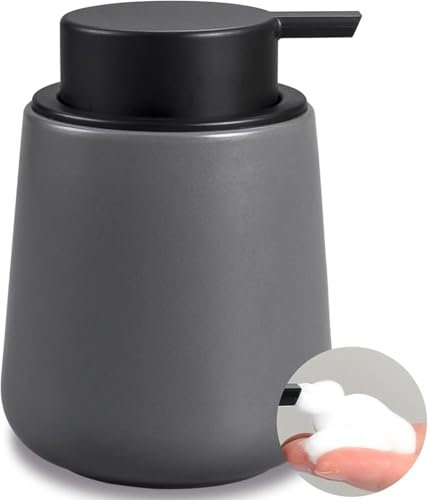 BosilunLife Grey Foam Dispenser - Modern Ceramic Soap Dispenser Bathroom 360ml Bottles Hand Pump Dish Foam Dispennser for Kitchen, Bathroom, Countertop, Laundry Room