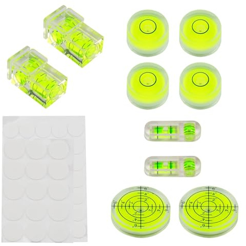 10 Mini Niveau a Bulle avec 50 Pastilles Adhésives, Niveau à Bulle Compact pour Camping car, Appareils Photo, Meubles, Trépieds – Précision et Polyvalence