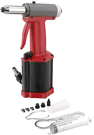 XNXYSMKJ Air Pneumatic Riveter with Pistol Type Grip,Compressed Air Rivet Gun Blind Rivet Gun Kit w/Oil Cooling and Flexible Connection Valve for Rivets 2.4 – 4.8 Mm