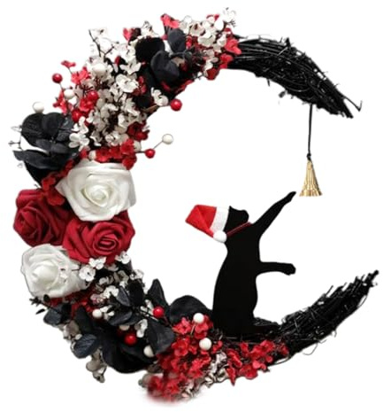 Corona de puerta de Navidad – Decoración de puerta de Navidad, gato, guirnalda para decoración de casa, exterior, interior, sala de estar, dormitorio, pared, capa, fiesta, boda,