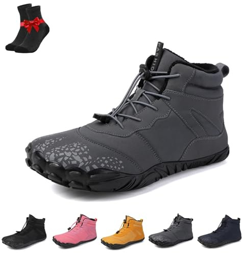 Hike Winter Barefoot Shoes,Men's Women's Winter Barefoot Hiking Boots,Barefoot Hiking Shoes Women,Hiking Snow Boots(Light Grey,5 UK)