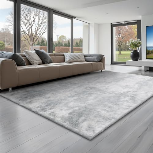 VEVOR Tapis Salon Chambre Poil Long 1,83 x 2,74 m Tapis Moderne Décoration Intérieur Rectangulaire Antidérapant Peluche Moelleux Doux Épais Envers Non Tissé pour Salon, Chambre à Coucher, Gris Clair