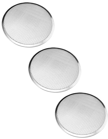 SEWACC Set 3 Pezzi Teglia per Pizza in Alluminio Rete Forata Vassoio per Forno Resistente al Calore Supporto per Pizza Rotondo Anti-Graffio e Pane