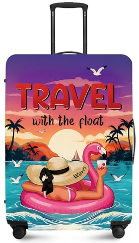ANNA QUEEN Tropical Travel Flamingo Float Luggage Cover -Stretchable Airplane Suitcase Protector Sleeve,Universal Washable Fit for 20-26 Inch Checked Baggage,Water Resistant Durable Luggage Protector