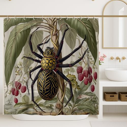 Tenda da doccia a forma di ragno, in poliestere impermeabile, con foglie di lampone, decorazione per bagno, dormitorio, 183 x 198 cm