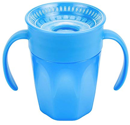 Dr. Brown's Milestones Cheers 360 Spoutless Transition Cup with Handles, Travel Friendly and Leak Free Sippy for Babies and Toddlers, Blue, BPA-Free, 7 oz/200 mL, 6m+