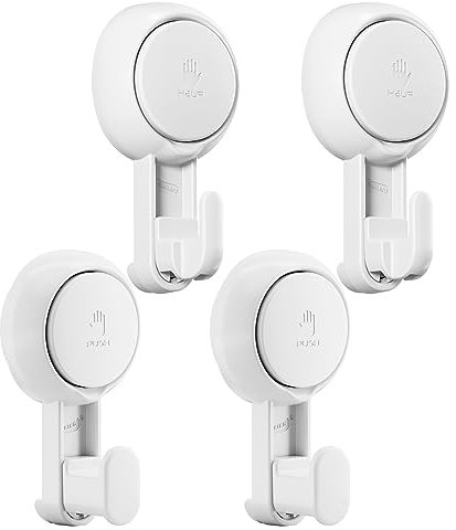 TAILI Saugnäpf Haken Handtuchhalter Küche Ohne Bohren Wiederverwendbar Wasserdicht 360° Drehbare Duschhaken, Handtuchaufhänger Küche Saugnapf Haken für Bad, Wand, Bademäntel, Mantel, 4 Pack Weiß
