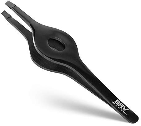 BRV MEN Wide Grip Slant Tweezers - Titanium Plated Stainless Steel - Perfectly Aligned Slanted Tips for Precision - Professional Tweezers for Eyebrows and Nose/Ear/Facial Hair - 9.6 cm (Black)
