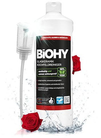 BiOHY Nettoyant pour plaques de Cuisson en vitrocéramique (Bouteille de 1l) + Distributeur | pour des plaques de Cuisson brillamment Propres (Kochfeldreiniger)