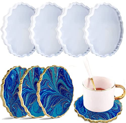 XIMUHO Resin Moulds Silicone, 4 Pcs Geode Agate DIY Epoxy Casting Molds for Making Faux Agate Slices, Coasters, Art Craft Decoration
