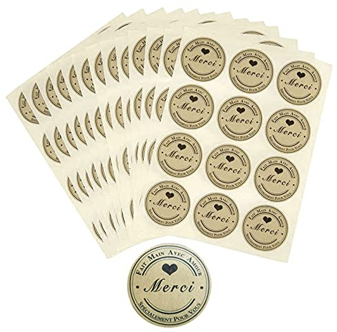 Merci Autocollant, 300pcs 3.8cm Kraft Papier Autocollants, Thank You stickers, Autocollants de Remerciement Auto-adhésifs Ronds pour Emballage, Enveloppe, Fête, Emballage Cadeau