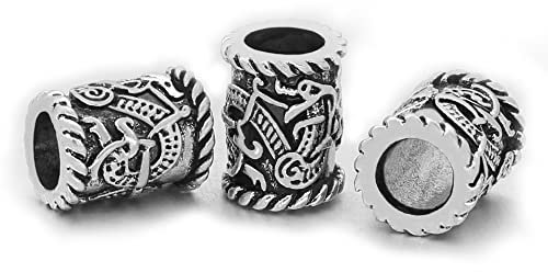 Wuzdy 3 Stück Edelstahl Wikinger Bartperle, Haar Bartperlen Flechten, Innendurchmesser 6 mm, für Haar Flecht Armband Anhänger Halskette Silber DIY Schmuck Haarschmuck