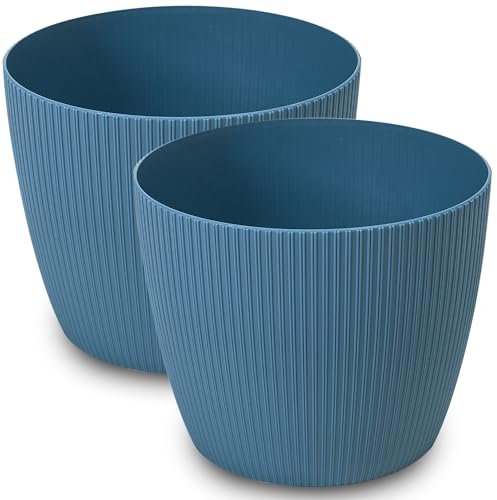 PECZEKO Macetas Mate Macetas Decorativas Hierbas Macetas Redondas de plástico duraderas y Ligeras para salón, Comedor, Cocina, terraza, balcón Juego de 2 Piezas (marítimo, diámetro 11 cm)