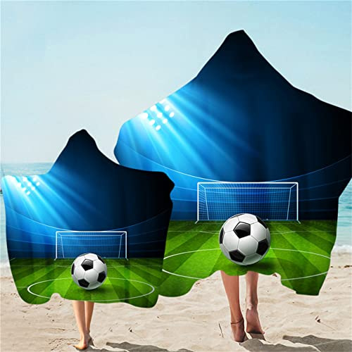 PEIHUODAN Agua Fuego Fútbol Adulto Niño Toalla de Playa Tema con Capucha Deporte Fútbol Niño Hombre Poncho Toalla de Baño Baño Natación Playa Vacaciones Poncho Toalla de Playa (Color 3,130 x 150 cm)