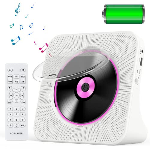 KOVCDVI Tragbarer CD Player mit Akku CD Player Bluetooth mit Lautsprecher 5.0 CD-Player Desktop mit Fernbedienung Staubschutzhülle Bildschirm FM-Radio Timer USB- und AUX-Wiedergabe Kopfhöreranschluss