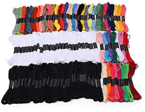 TOPINCN Stickgarn, Häkelgarn 25 Schwarz 25 Weiß für Kreuzstich für Kinderhandwerk für Handbänder für Kleidung Mützen