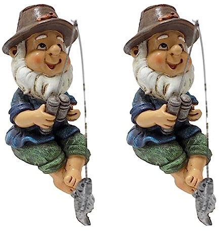 Statue Jardin Pêcheur 2 Pièces Figurines Jardin Pêche Ornement Statue De Nain De Jardin Statue De GNOME Ornements De Jardin Statue Pêcheur pour Pelouse Patio Yard Extérieur Décor