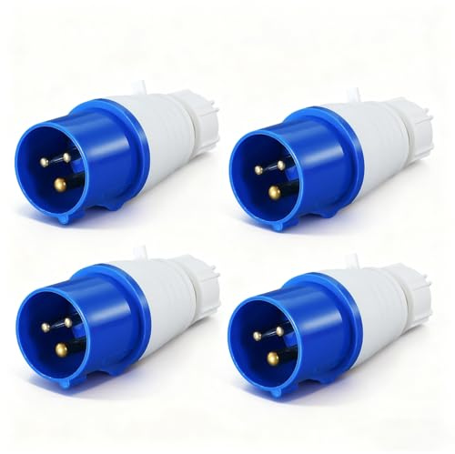 Uadme Prise Industrielle à 3 Broches IP44 16A, 4 Pièces Étanche Fiche Mâle Industrielles, Câble Adaptateur d'Extérieur, pour Caravane Industrielle, 220-250V
