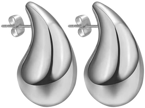 18k Dupes Ohrringe - Verhindern Allergien, Leichte Gold Tropfen für Damen, Große Drop Earrings, Modeschmuck Geeignet für Frauen und Mädchengeschenke (Farbe Silber)