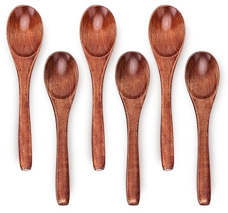 6in Wooden Spoons, 6pcs Soup Spoons Set, Small Wooden Utensils for Coffee, Tea, Jam, Sugar, Ice Cream and Bath Salts (6pcs 6in)