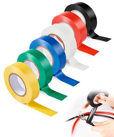 Ruban Électrique 6PCS Scotch Electricien 18mm x 20m Ruban Adhésif Isolant Électrique en PVC Étanche pour Isolation Fixation de Câbles Électriques jusqu'à 600V