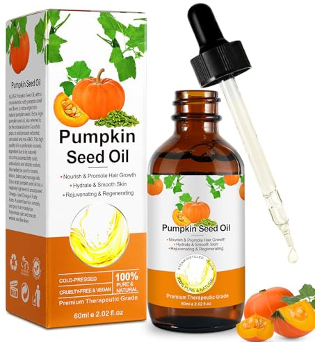 Vinimay Pumpkin Seed Oil for Hair pumpafröolja hår 60 ml, 100 % ren pumpafröolja ekologisk, kallpressad aromaterapi massageolja, reparation av skadat hår för män och kvinnor