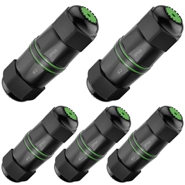 LEENUE IP68 vattentät Cat6 RJ45-koppling, 1Gbps/250 MHz, 5-pack | Guldbelagd montering Rj45 vattentät hona hona för kabeldragning katt 6 Cat5E, kompatibel med 23–26 AWG läggningskablar