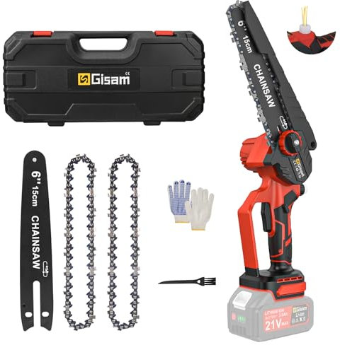 Gisam Mini Motosierra Compatible con Makita 18V Baterías, 6 Pulgadas Motosierra Sin Cable con Engrasador Automático, Motosierra Eléctrica para Jardinería & Corte de Leña (0-Sin Batería)