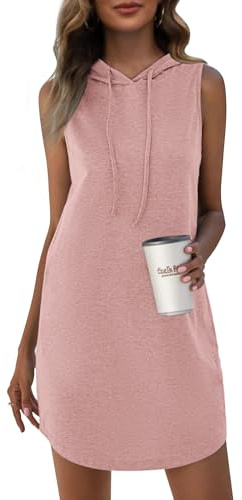 WNEEDU Vestido Mini Sudadera de Verano para Mujer Vestidos sin Mangas con Capucha y cordón