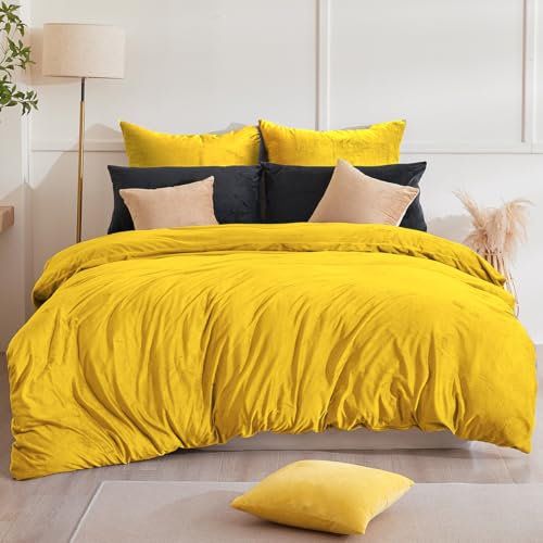 Beqnat Winter Flanell Bettwäsche 135x200 - Warme Flauschige Teddy Plüsch Bettwäsche Sets Cashmere Touch Winterbettwäsche Fleece 1 Bettbezug + 1 Kissenbezug 80x80 mit Reißverschluss, Gelb