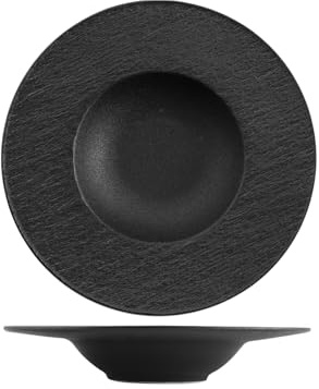 H&H-Skin, Set 2 piatti pasta, in porcellana di alta qualità, ø 28 cm, nero, pasta bowl, piatti da portata, piatti da presentazione, piatti professionali per ho.re.ca