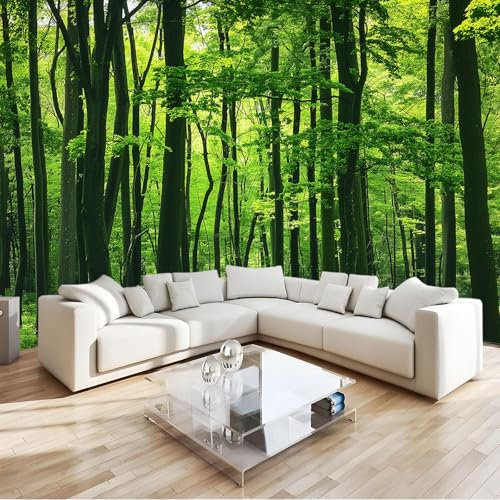 Foto Wallpaper 3D Foresta Verde Paesaggio Naturale Alberi 300x210 cm Grande Murale Carta da Parati Decorazione della Parete Soggiorno Camera da Letto Carta da Parati Muro