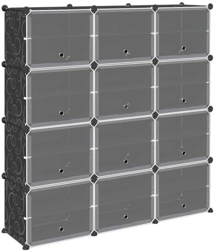vidaXL Estantería de Cubos con 12 Compartimentos y Puertas PP Negro