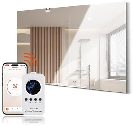 Hocosyme Infrarotheizung Spiegel 600W,Infrarot Spiegelheizung Bad mit Fernbedienung 100x60 cm，Elektroheizung mit Überhitzungsschutz - WiFi (Tuya Smart) - TÜV
