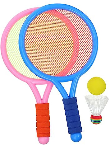 FOYTOKI Badminton Schlägerset Für 2 Federballschläger Mit Rutschfestem Griff 2 Bälle Farblich Zufällige Netz Und Griffdesigns Perfekt Für Outdoor Sport Und Training