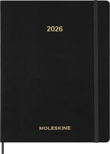 Moleskine Essential Planner 2025-2026, Agenda Semanal Vertical 15 Meses Con Horarios Diarios, Cubierta Flexible, Color Negro, Formato XXL 23,5x28,14