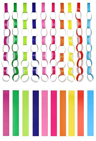Henbrandt 100-Piece Paper Chain Craft Set with Self Adhesive Paper Links (21cm x 2.5cm) Classroom, Arts & Crafts, DIY Garland Decoration Chains for Party Decorations