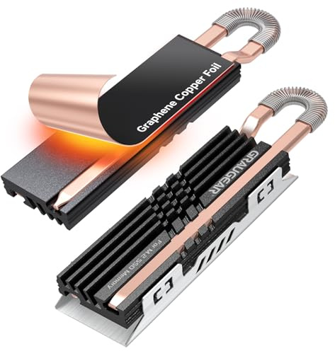 GRAUGEAR NVMe SSD M.2 kylfläns värmerör värmehandfat [tyst passiv kylning] | Tyst kylare för NVMe M.2 SSD I kompatibel med gaming PC + värmeledningsdyna I för PC-fodral PC tillbehör stationär dator