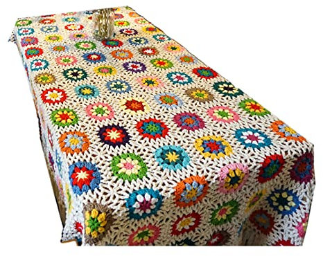 LLHCF Coperta lavorata all'uncinetto in tessuto quadrato colorato floreale tovaglia divano letto
