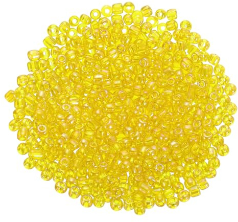 QUARKZMAN 2 000 stycken glaspärlor att trä upp, 4 mm pärlor för gör-det-själv-armband, mini-lösa glas, små pärlset för gör-det-själv-örhängen, halsband, armband, smyckestillverkning, gul