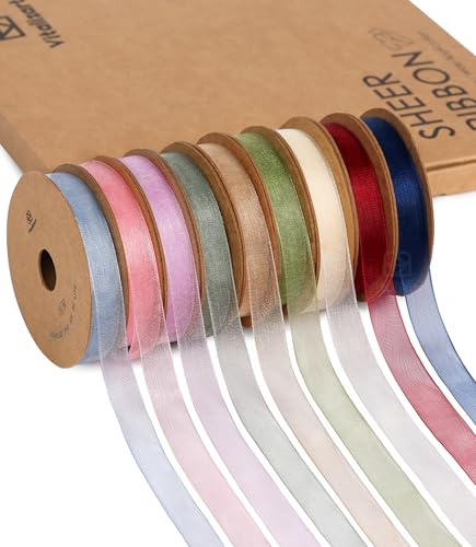 Vitalizart Nastro di Organza 0,95 cm x 82,3 m in Colori Scuri, 9 Rotoli x 9,14 m, Nastro Decorativo per Confezioni Regalo, Lavori Manuali, Fiocchi per Alberi di Natale, Inviti di Nozze, Bouquet